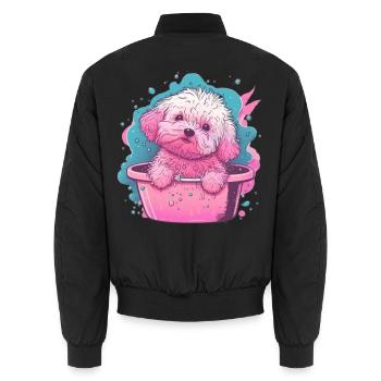 Pinkes Fluff-Welpe im Eimer - Unisex Bomberjacke - Schwarz - Hinten - AI Model Male 185 light (185cm)