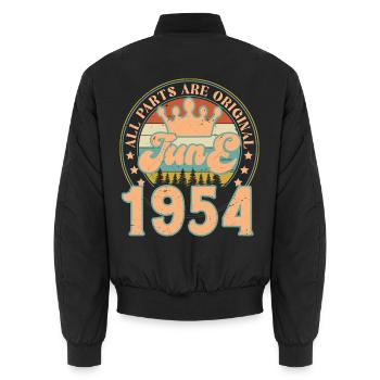 Juni 1954. Juni 1954 Geburtstagsgeschenk. Juni - Unisex Bomberjacke - Schwarz - Hinten - AI Model Male 185 light (185cm)