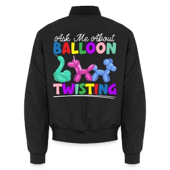Fragen Sie mich über Ballon Twisting Ballon Modell - Unisex Bomberjacke - Schwarz - Hinten - AI Model Male 185 light (185cm)
