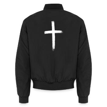 Kreuz paint weiß - Unisex Bomberjacke - Schwarz - Hinten - AI Model Male 185 light (185cm)