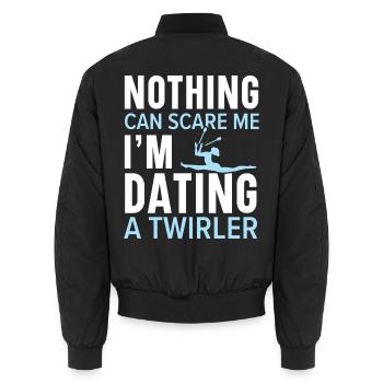 Nichts kann mich erschrecken, ich bin mit einem Tw - Unisex Bomberjacke - Schwarz - Hinten - AI Model Male 185 light (185cm)