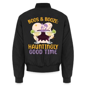 Boos & Booze: Gespenstisch gute Zeit Halloween - Unisex Bomberjacke - Schwarz - Hinten - AI Model Male 185 light (185cm)