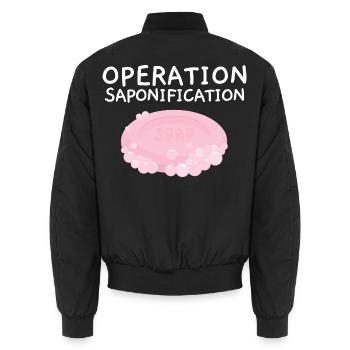 Operation Verseifung Einseifen Seifenherstellung - Unisex Bomberjacke - Schwarz - Hinten - AI Model Male 185 light (185cm)