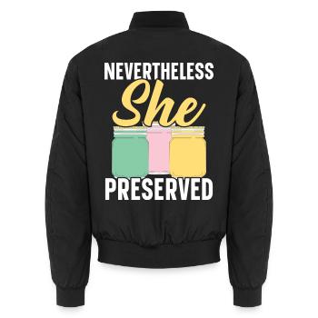 Sie hat trotzdem konserviert Lebensmittelkonserven - Unisex Bomberjacke - Schwarz - Hinten - AI Model Male 185 light (185cm)