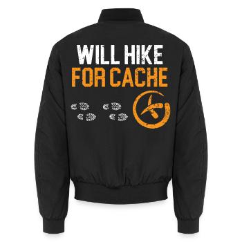 Wandert für Cache Kartenlesen Geocaching - Unisex Bomberjacke - Schwarz - Hinten - AI Model Male 185 light (185cm)