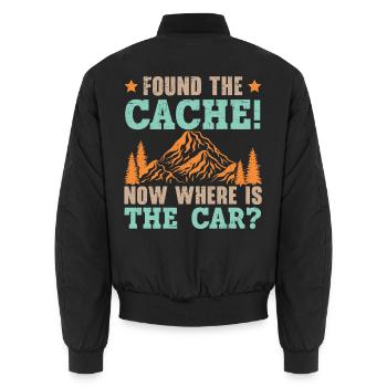 Den Cache gefunden! Wo ist jetzt das Auto? Geocach - Unisex Bomberjacke - Schwarz - Hinten - AI Model Male 185 light (185cm)