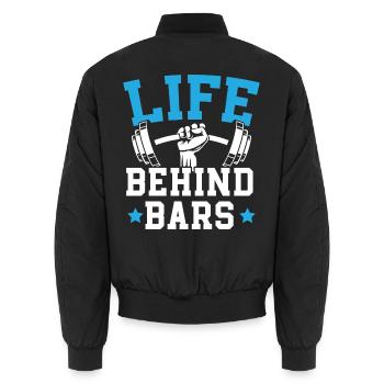Leben hinter Gittern Trainer Gewichtheben Fitnesss - Unisex Bomberjacke - Schwarz - Hinten - AI Model Male 185 light (185cm)