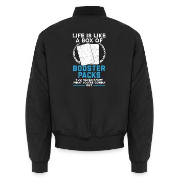 Das Leben ist wie eine Box mit Booster Packs Karte - Unisex Bomberjacke - Schwarz - Hinten - AI Model Male 185 light (185cm)