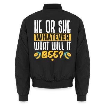 Er oder Sie Was auch immer wird es sein Baby Revea - Unisex Bomberjacke - Schwarz - Hinten - AI Model Male 185 light (185cm)