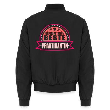 Geprüft 100% Beste Praktikantin - Unisex Bomberjacke - Schwarz - Hinten - AI Model Male 185 light (185cm)