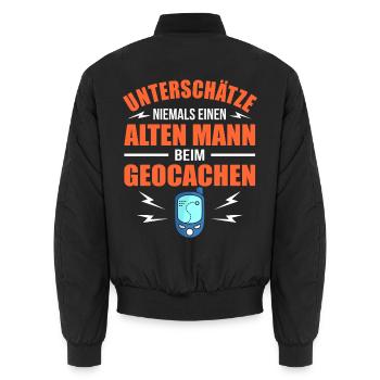 Alter Mann Geocaching Spruch Lustiges Geocachen - Unisex Bomberjacke - Schwarz - Hinten - AI Model Male 185 light (185cm)