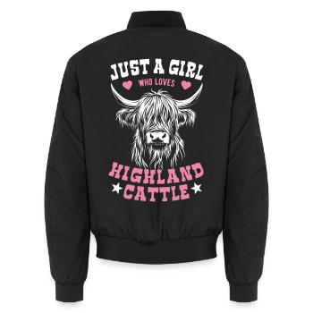 Just a girl who loves Highland Cattle - Spruch - Unisex Bomberjacke - Schwarz - Hinten - AI Model Male 185 light (185cm)