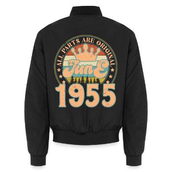 Juni 1955. Juni 1955 Geburtstagsgeschenk. Juni - Unisex Bomberjacke - Schwarz - Hinten - AI Model Male 185 light (185cm)