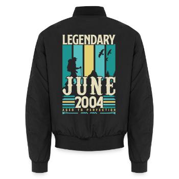 Juni 2004 Geburtstagsgeschenk, Jahrgang Juni 2004. - Unisex Bomberjacke - Schwarz - Hinten - AI Model Male 185 light (185cm)
