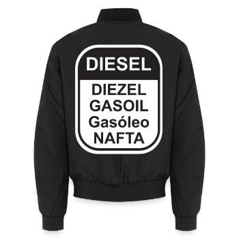 Diesel Aufkleber (in verschiedenen Sprachen) - Unisex Bomberjacke - Schwarz - Hinten - AI Model Male 185 light (185cm)