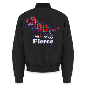Wilder tartanfarbener karierter T-Rex-Dinosaurier - Unisex Bomberjacke - Schwarz - Hinten - AI Model Male 185 light (185cm)
