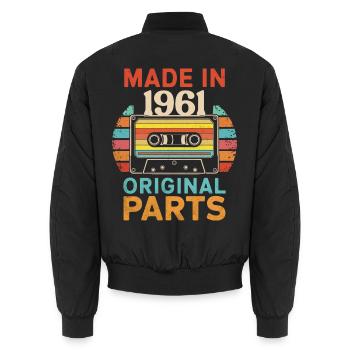 1961 Geburtstag Original 70er 60er Kassettenband Retro - Unisex Bomberjacke - Schwarz - Hinten - AI Model Male 185 light (185cm)
