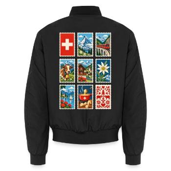 Schweiz Briefmarken - Unisex Bomberjacke - Schwarz - Hinten - AI Model Male 185 light (185cm)