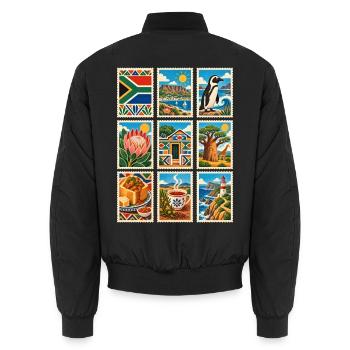 Südafrika Briefmarken - Unisex Bomberjacke - Schwarz - Hinten - AI Model Male 185 light (185cm)