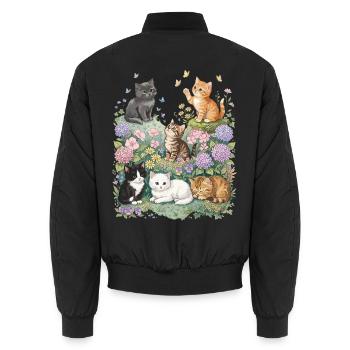 Katze, Kätzchen, Süße Katzen, Blumen - Unisex Bomberjacke - Schwarz - Hinten - AI Model Male 185 light (185cm)