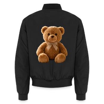 Kuschelbär mit kariertem Band - Unisex Bomberjacke - Schwarz - Hinten - AI Model Male 185 light (185cm)