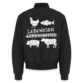 Lebewesen Lebensmittel  - Unisex Bomberjacke - Schwarz - Hinten - AI Model Male 185 light (185cm)
