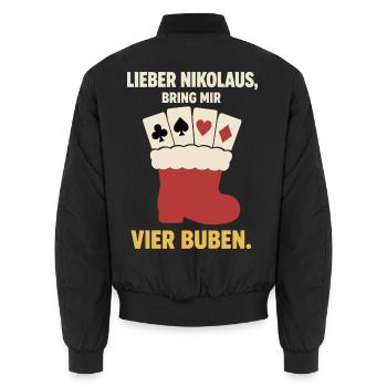 Lieber Nikolaus bring mir vier Buben – Skat - Unisex Bomberjacke - Schwarz - Hinten - AI Model Male 185 light (185cm)