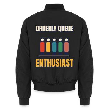 Ordnungsvolles Warteschlangen-Enthusiast Lustiges britisches Anstehen - Unisex Bomberjacke - Schwarz - Hinten - AI Model Male 185 light (185cm)