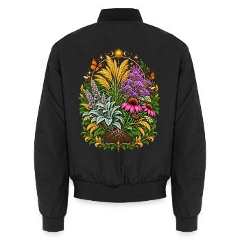 Wiesenkranz: Blumen, Schmetterlinge - Unisex Bomberjacke - Schwarz - Hinten - AI Model Male 185 light (185cm)