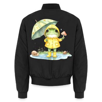 Frosch Regenmantel Regenschirm Aquarell T-Shirt - Unisex Bomberjacke - Schwarz - Hinten - AI Model Male 185 light (185cm)