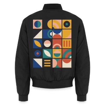 Raster aus geometrischen Kacheln - Unisex Bomberjacke - Schwarz - Hinten - AI Model Male 185 light (185cm)