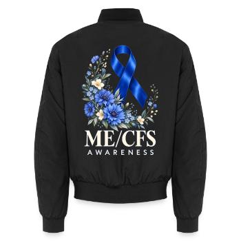ME/CFS Awareness Blaue Schleife Blumen Solidarität - Unisex Bomberjacke - Schwarz - Hinten - AI Model Male 185 light (185cm)