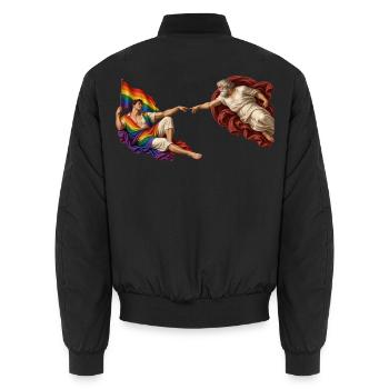 Die Erschaffung der Vielfalt – Regenbogen Pride - Unisex Bomberjacke - Schwarz - Hinten - AI Model Male 185 light (185cm)
