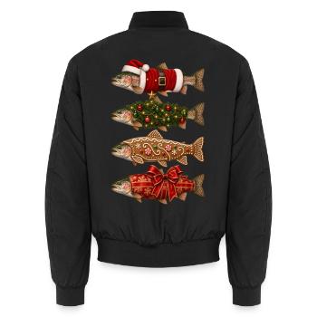  Funny Christmas Fish Santa Trout Holiday - Unisex Bomberjacke - Schwarz - Hinten - AI Model Male 185 light (185cm)