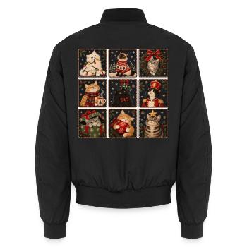Vintage Christmas Cats Cute Holiday Cat Collage - Unisex Bomberjacke - Schwarz - Hinten - AI Model Male 185 light (185cm)
