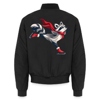 Fröhlicher Waschbär beim Schlittschuhlaufen - Unisex Bomberjacke - Schwarz - Hinten - AI Model Male 185 light (185cm)