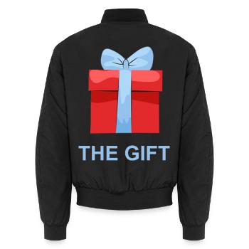 Rotes Geschenk mit Blauem Band - Unisex Bomberjacke - Schwarz - Hinten - AI Model Male 185 light (185cm)