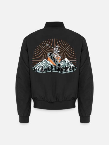 Skelett-Snowboarder über Berglandschaft - Unisex Bomberjacke - Schwarz