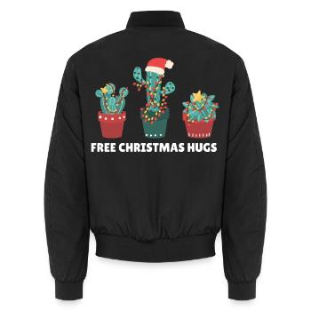 Free Christmas Hugs lustige Kakteen Pflanzen - Unisex Bomberjacke - Schwarz - Hinten - AI Model Male 185 light (185cm)