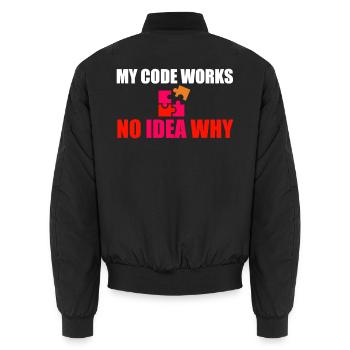 Mein Code funktioniert Keine Ahnung warum, lustiger Entwickler-Geschenkbecher - Unisex Bomberjacke - Schwarz - Hinten - AI Model Male 185 light (185cm)