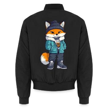 Fuchs mit Winterjacke und Mütze - Unisex Bomberjacke - Schwarz - Hinten - AI Model Male 185 light (185cm)