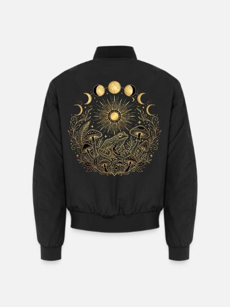 Goldene Kröte mit Pilzen und Mondphasen - Unisex Bomberjacke - Schwarz