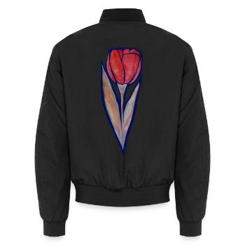 Kobalt-umrandete Aquarelltulpe - Unisex Bomberjacke - Schwarz - Hinten - AI Model Male 185 light (185cm)