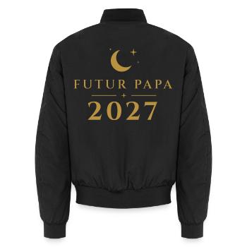 Zukünftiger Vater 2027 – Ankündigung der goldenen Mond-Schwangerschaft - Unisex Bomberjacke - Schwarz - Hinten - AI Model Male 185 light (185cm)