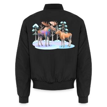 Elch im Winterwald – wilde Natur - Unisex Bomberjacke - Schwarz - Hinten - AI Model Male 185 light (185cm)
