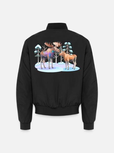 Elch im Winterwald – wilde Natur - Unisex Bomberjacke - Schwarz