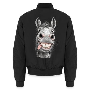 Lustiges Pferd mit einem breiten Lächeln - Unisex Bomberjacke - Schwarz - Hinten - AI Model Male 185 light (185cm)