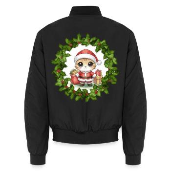 Weihnachtskätzchen im Kranz - Unisex Bomberjacke - Schwarz - Hinten - AI Model Male 185 light (185cm)
