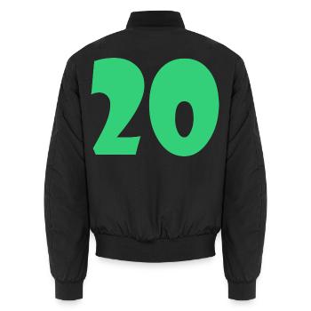 20. 20. JAHRESTAG. 20-JÄHRIGES JUBILÄUM. 20 JAHRE. - Unisex Bomberjacke - Schwarz - Hinten - AI Model Male 185 light (185cm)