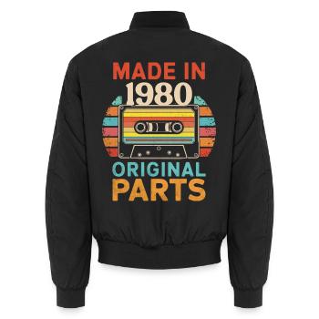 1980 Geburtstag Original 70er 80er Kassettenband Retro - Unisex Bomberjacke - Schwarz - Hinten - AI Model Male 185 light (185cm)